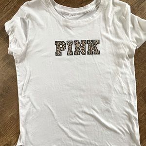PINK leopard print white t-shirt
